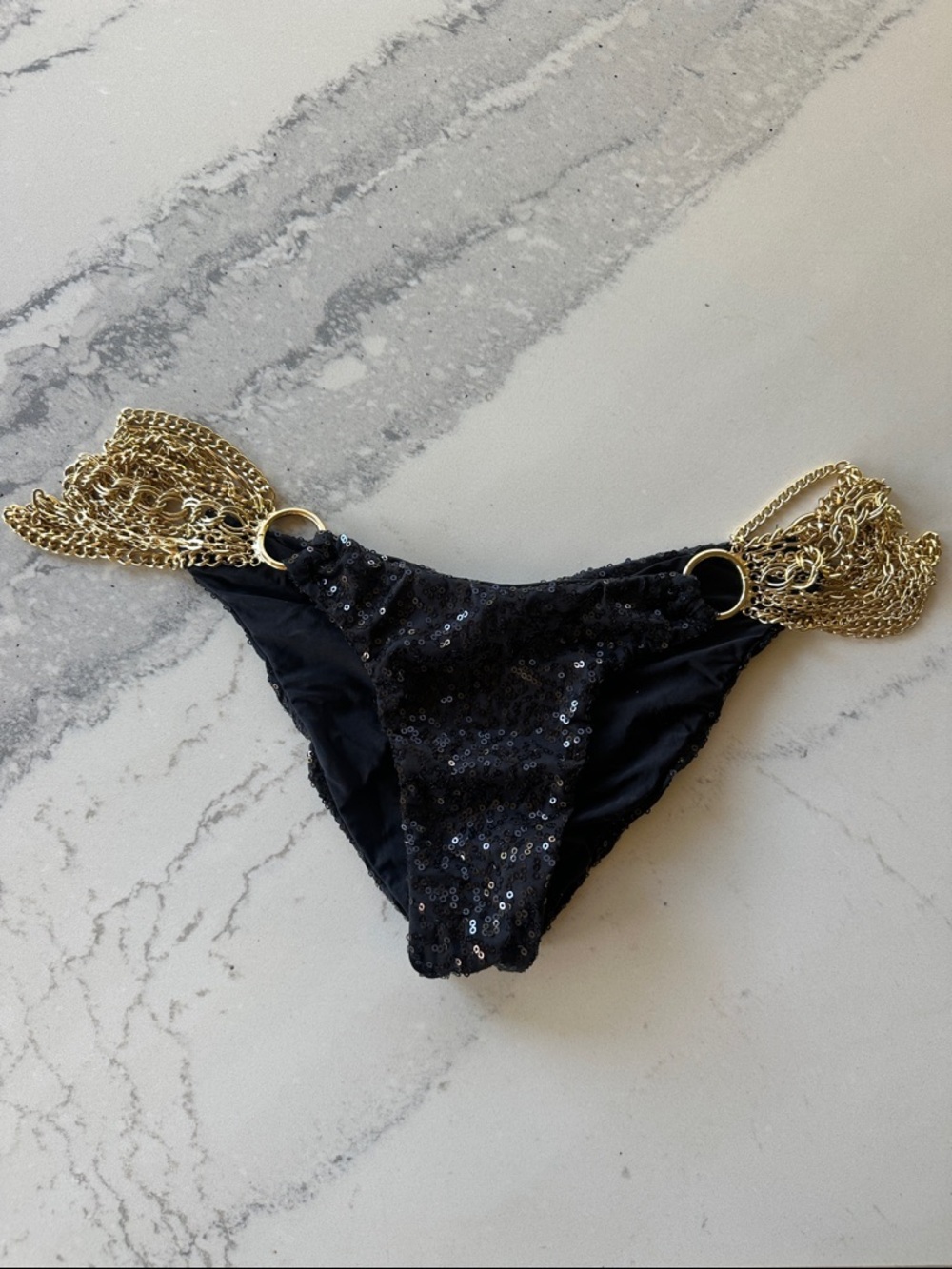 Beach Bunny Black Sequin Bikini with Gold Chain Straps all that glitters - Picture 4 of 6